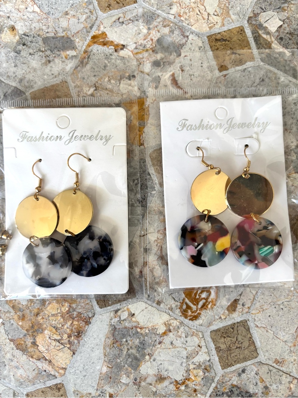 Fashion Jewelry Gold Drop Earrings with Multicolor Resin Discs| bundle